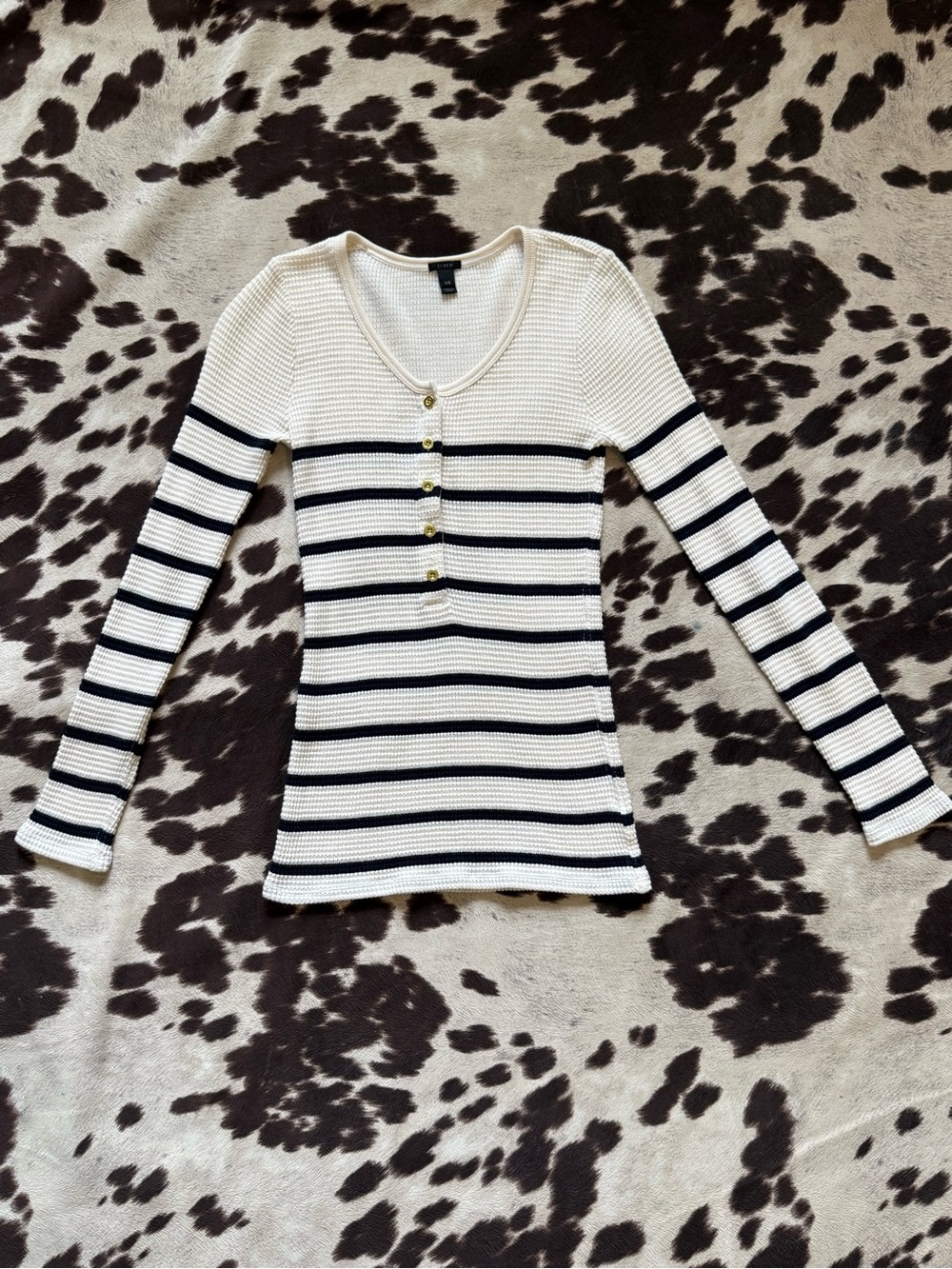 J. Crew Waffle Thermal Henley‎ Striped Long-Sleeve Henley